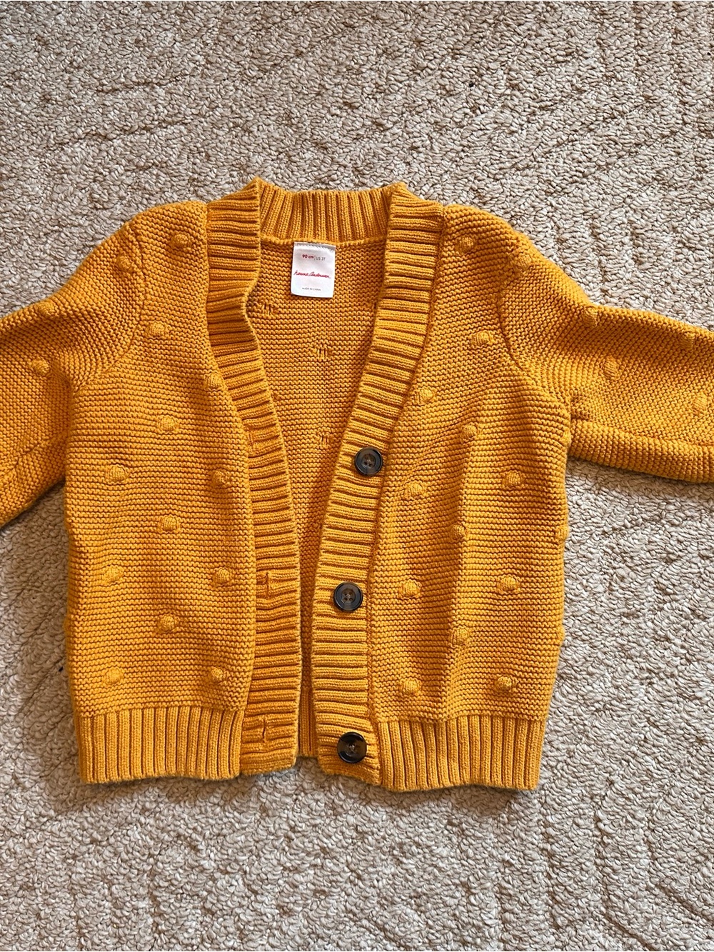 Hanna Andersson Mustard Yellow Knit Cardigan with Bobble Texture